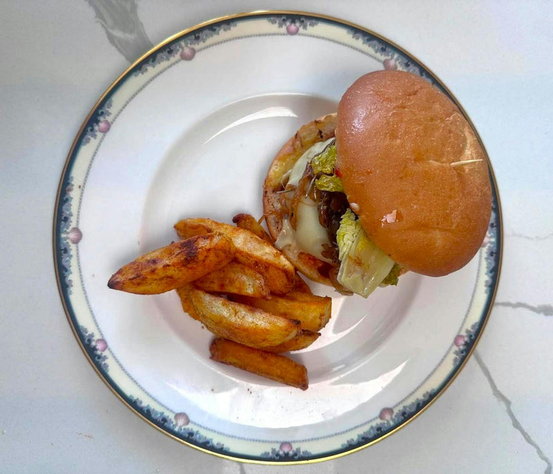 Black Truffle Beef Burger with Smoked Paprika Chips