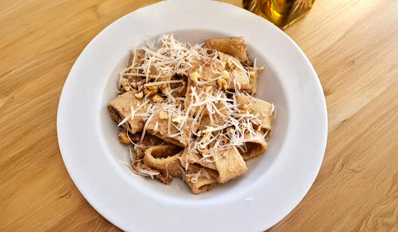 Calamarata with Walnut Pesto & Italian Bacon