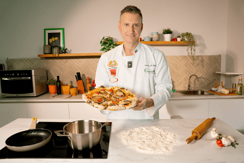Chef Enrico’s Roman-Style Pizza with Eggplant, Artichoke & Fior di Latte