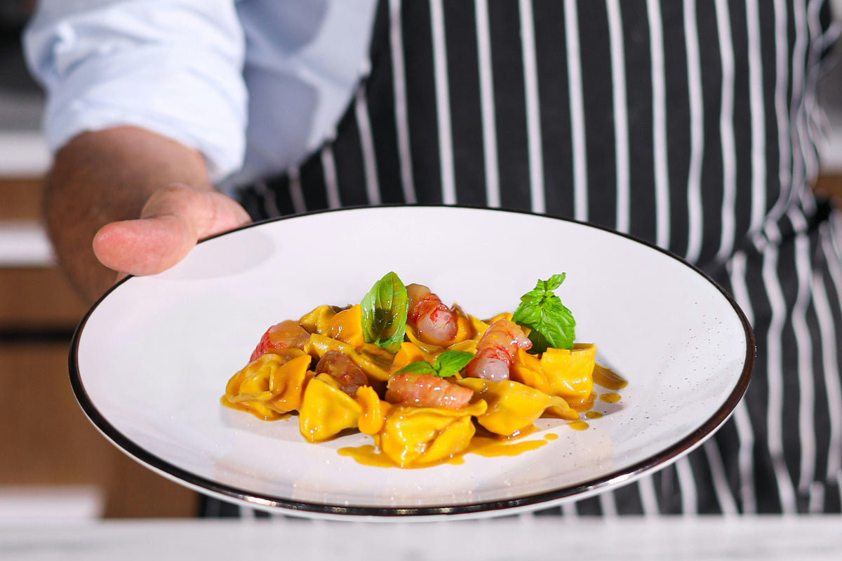 Fresh Ravioli Ricotta Prawns, Lemon & Pumpkin Cream