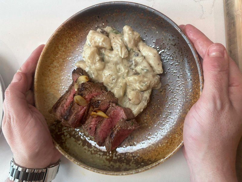 Handmade Pasta with Porcini Sauce and Grilled Steak