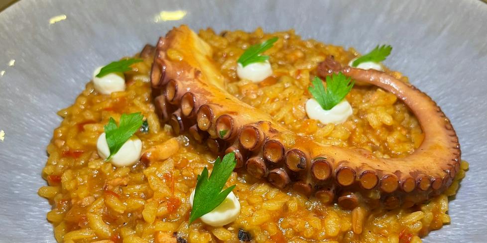 Meloso Spanish Octopus Rice with Garlic Alioli and Catena Chili Pepper