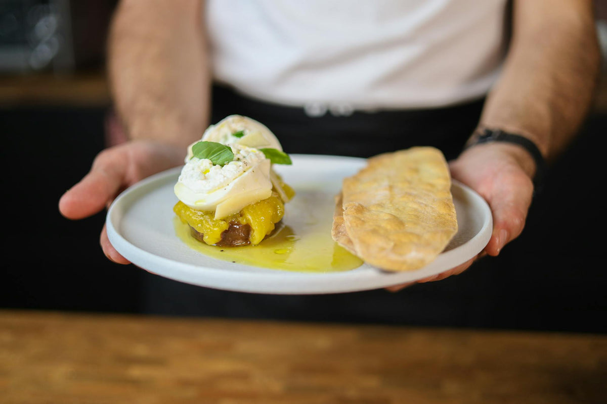 Roast Eggplant with Yellow Tomatoes & Burrata
